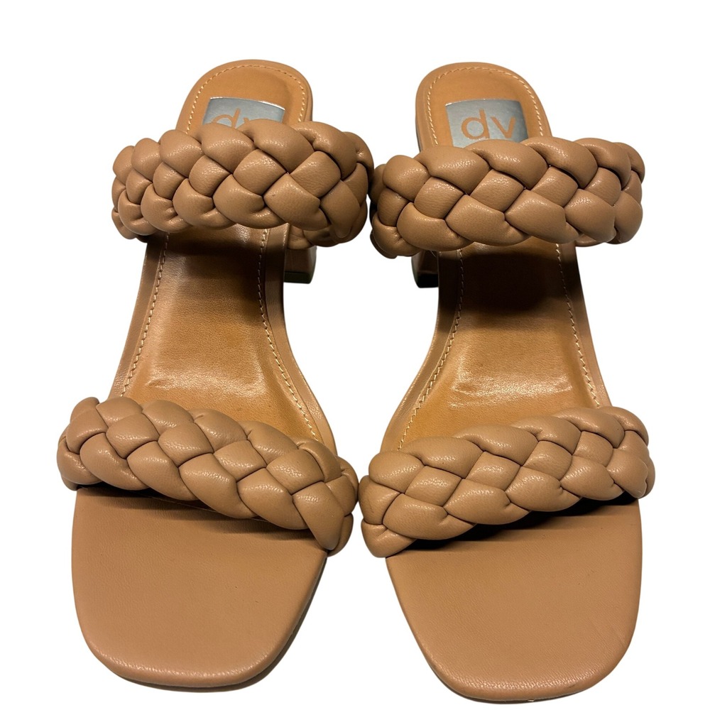 DV Dolce Vita Braided Mule Sandals Womens 6.5 Tan Block Heel Casual Slide Party
